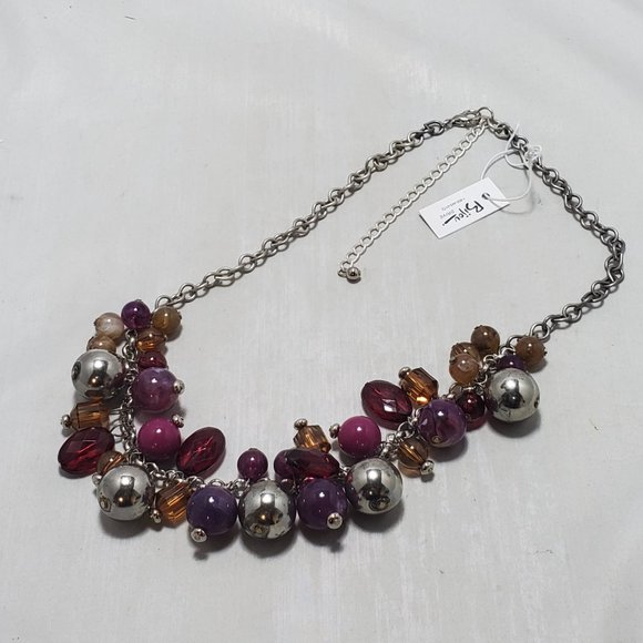 Bijou multi color beads with silver chain necklace - Picture 3 of 4